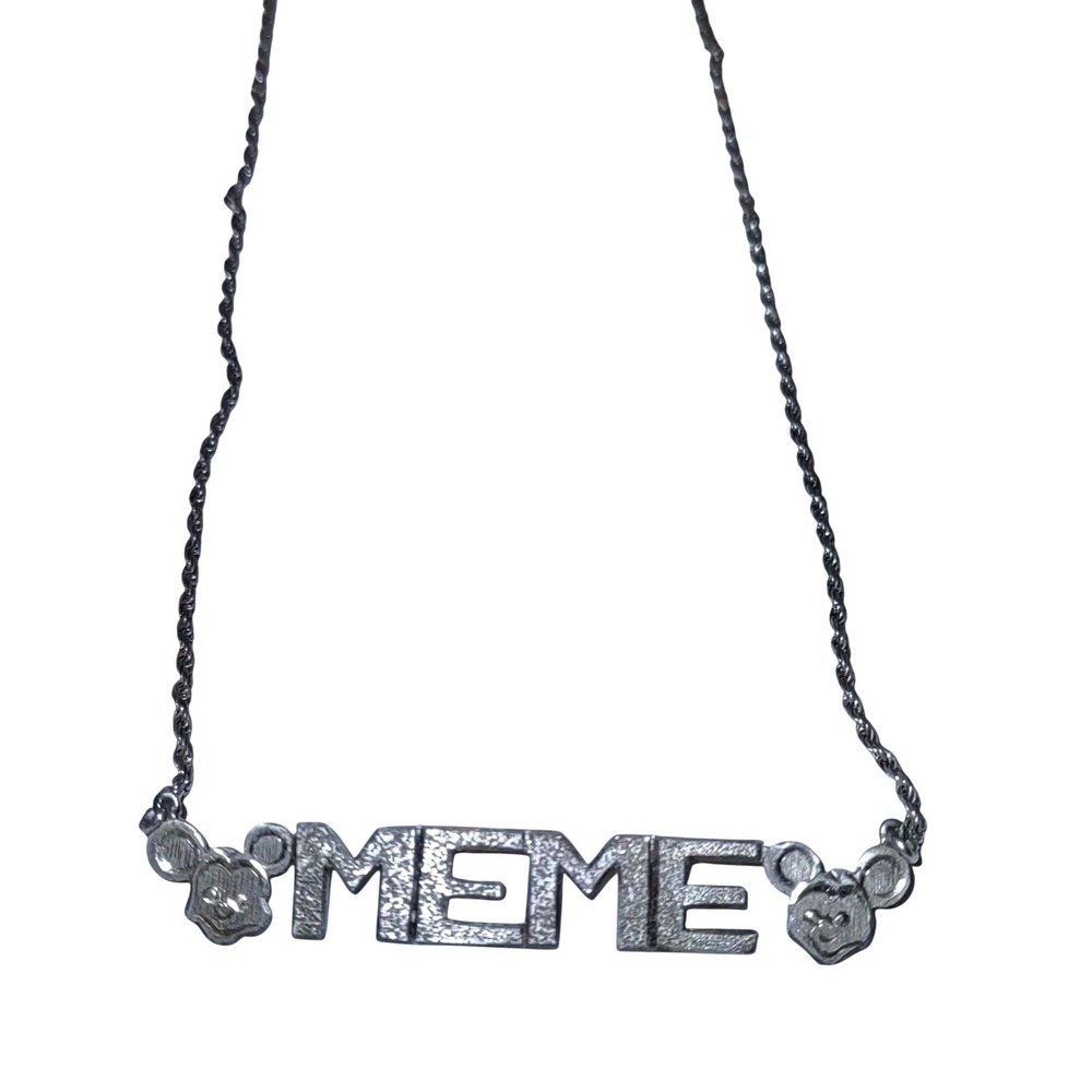 Sterling Silver 925 MEME Nameplate Charm Necklace Mickey Mouse Rope Chain 16"